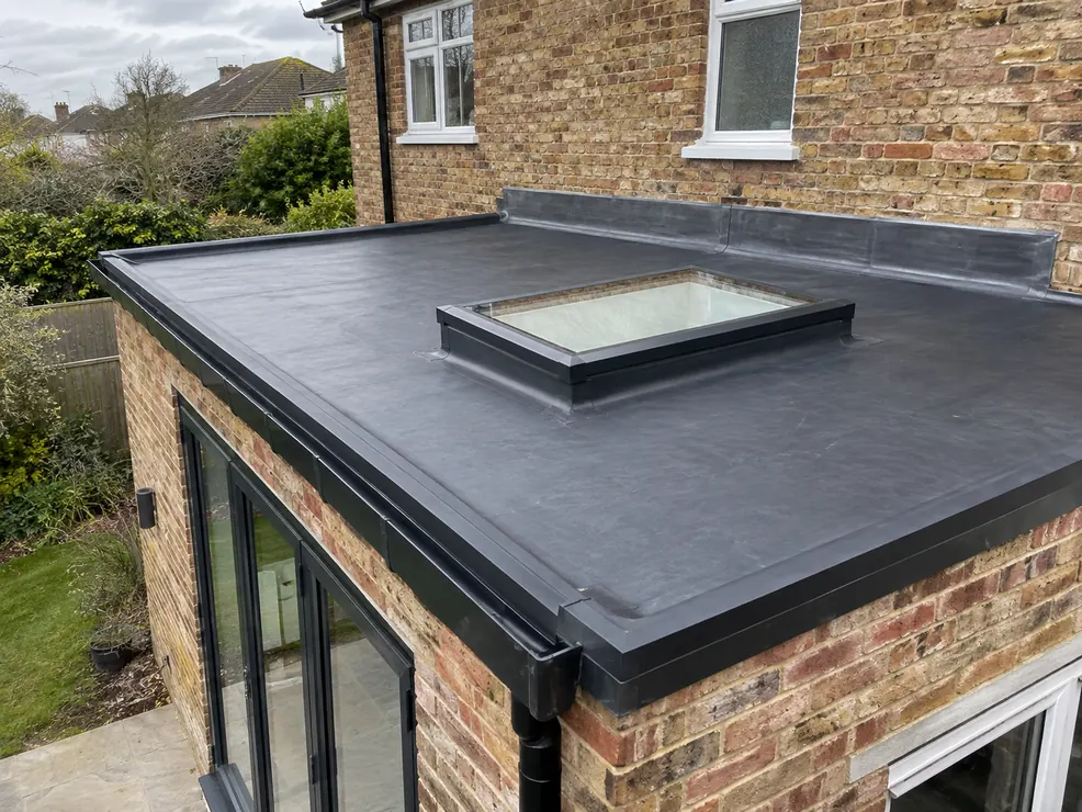 Completed flat roof with a rooflight and tidy edge trims